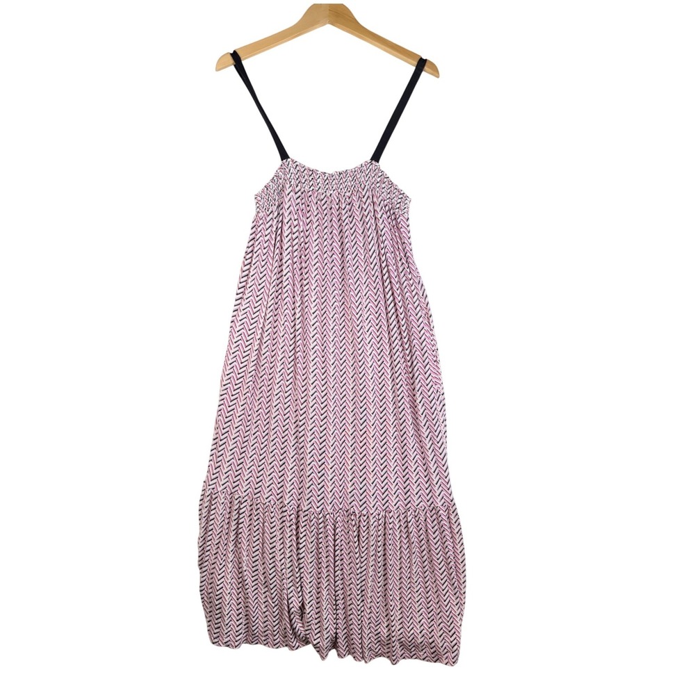 Loft Chevron Print Flounce Pocket‎ Midi Dress size Medium Pink/Black